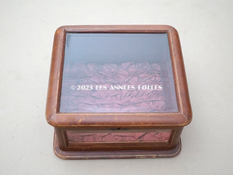 画像7: 19世紀末 アンティーク 本革&ガラス製 ジュエリーケース ブラウン&ボルドー