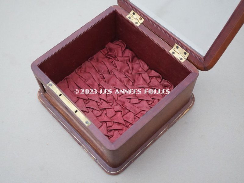 画像11: 19世紀末 アンティーク 本革&ガラス製 ジュエリーケース ブラウン&ボルドー