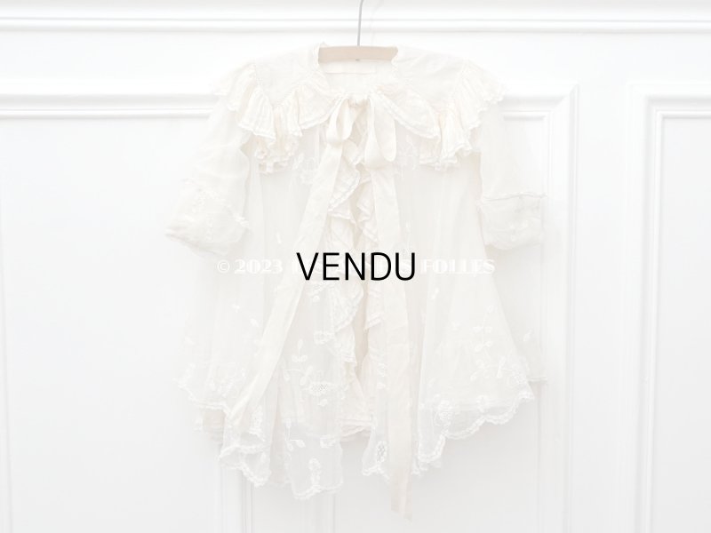 画像3: 1900年頃 アンティーク ベビー用ケープ シルクのプリーツ＆プリンセスレース