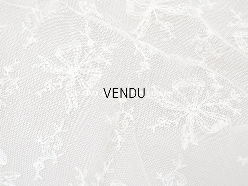 画像3: アンティーク カーテン用 チュールレース リボン柄の刺繍入り 90×120cm