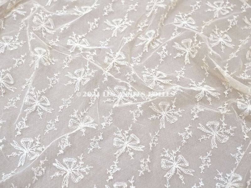 画像2: アンティーク カーテン用 チュールレース リボン柄の刺繍入り 90×120cm