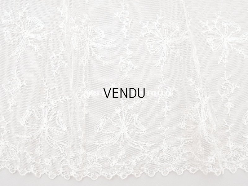 画像4: アンティーク カーテン用 チュールレース リボン柄の刺繍入り