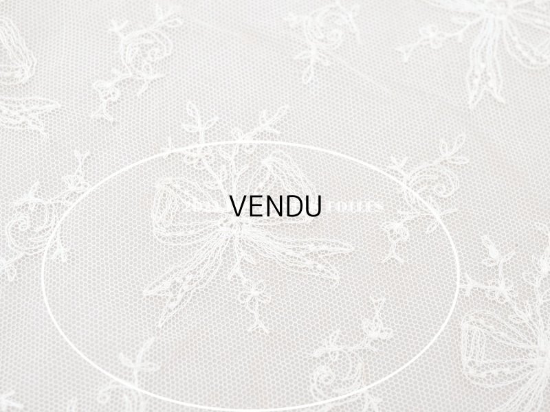 画像12: アンティーク カーテン用 チュールレース リボン柄の刺繍入り