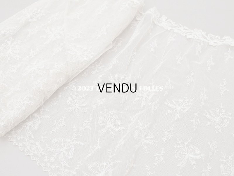 画像13: アンティーク カーテン用 チュールレース リボン柄の刺繍入り