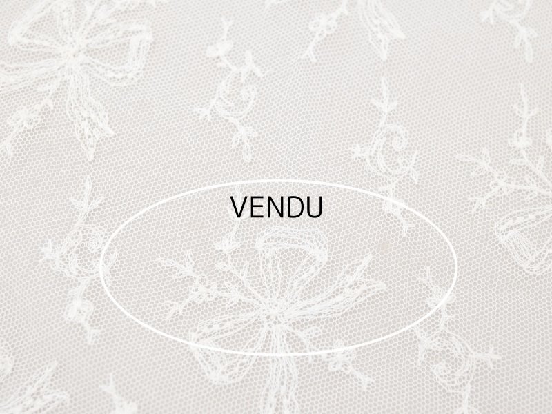 画像9: アンティーク カーテン用 チュールレース リボン柄の刺繍入り 90×120cm