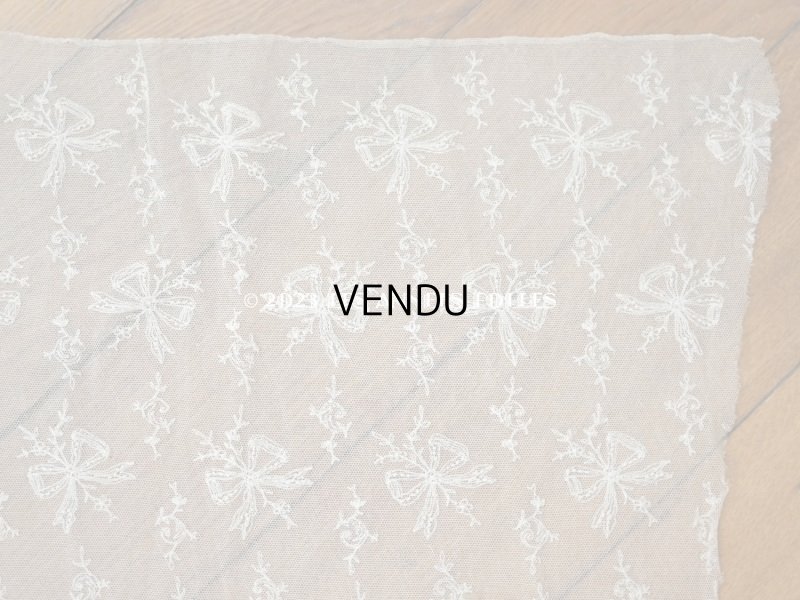 画像13: アンティーク カーテン用 チュールレース リボン柄の刺繍入り 90×120cm