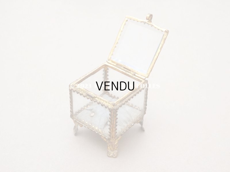 画像6: 19世紀末 アンティーク ジュエリーボックス スモーキーブルーのシルククッション 