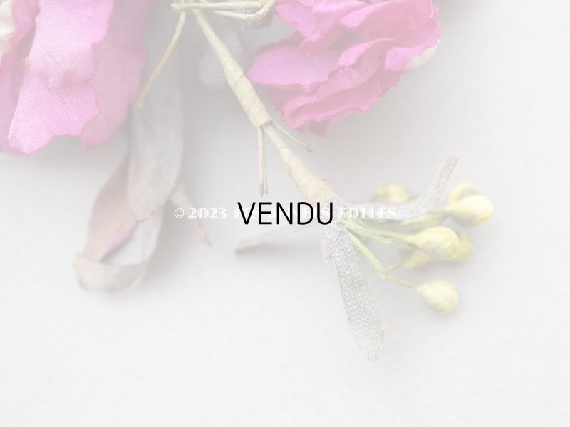 画像4: 1900年頃 アンティーク シルク製 布花 赤紫