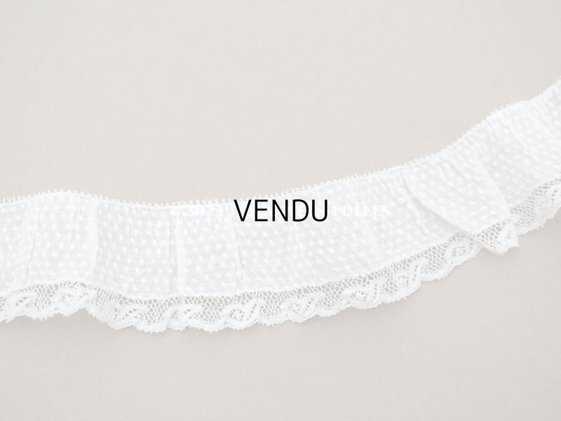 画像3: アンティーク  とても小さなドット刺繍入り コットン生地のレース付きリボン　108cm