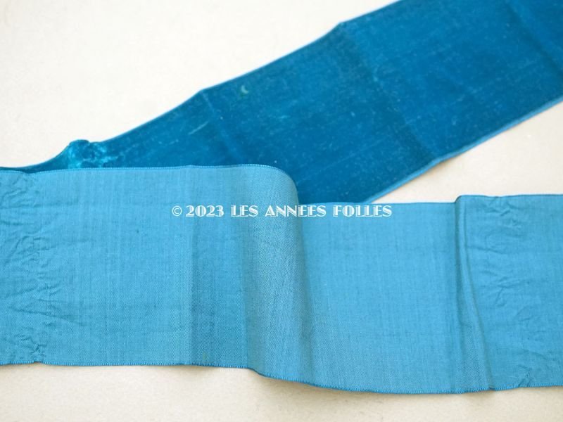 画像3: 19世紀末 アンティーク シルク製 幅広 ベルベットリボン ブルー 0.92m 幅7.8cm 