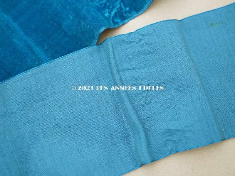 画像4: 19世紀末 アンティーク シルク製 幅広 ベルベットリボン ブルー 0.92m 幅7.8cm 
