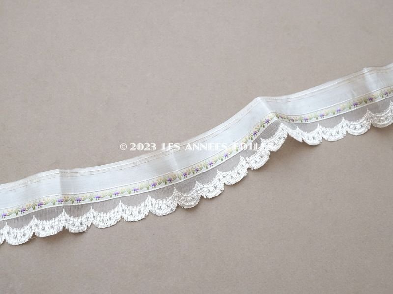 画像6: 1900年頃 アンティーク ジャガード織 シルクサテンのリボン 紫のの花のガーランド  104cm 4.7cm幅