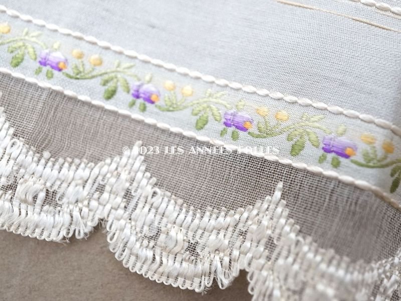 画像5: 1900年頃 アンティーク ジャガード織 シルクサテンのリボン 紫のの花のガーランド  104cm 4.7cm幅