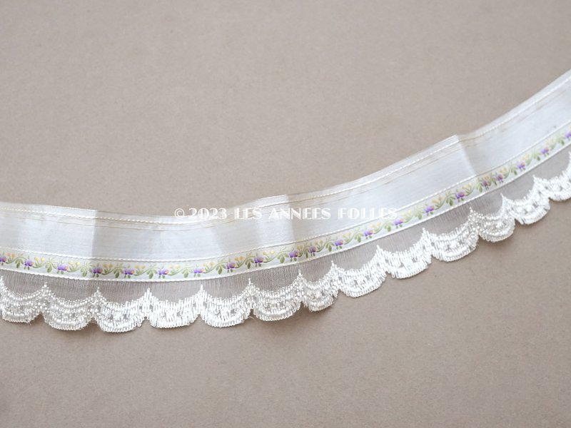 画像3: 1900年頃 アンティーク ジャガード織 シルクサテンのリボン 紫のの花のガーランド  104cm 4.7cm幅