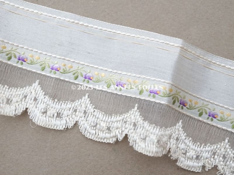 画像4: 1900年頃 アンティーク ジャガード織 シルクサテンのリボン 紫のの花のガーランド  104cm 4.7cm幅