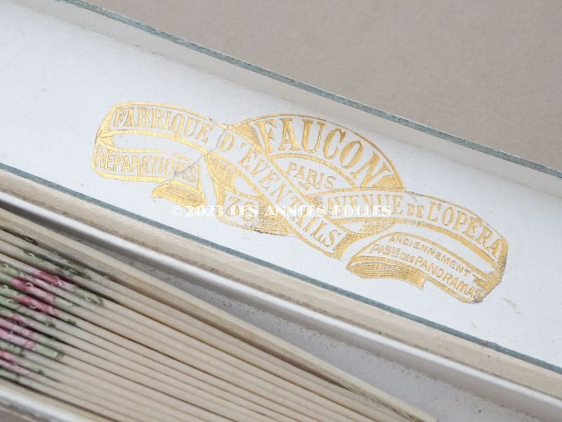 画像4: 19世紀末 アンティーク 薔薇のガーランドのファン　シルク製　　オリジナルボックス入り