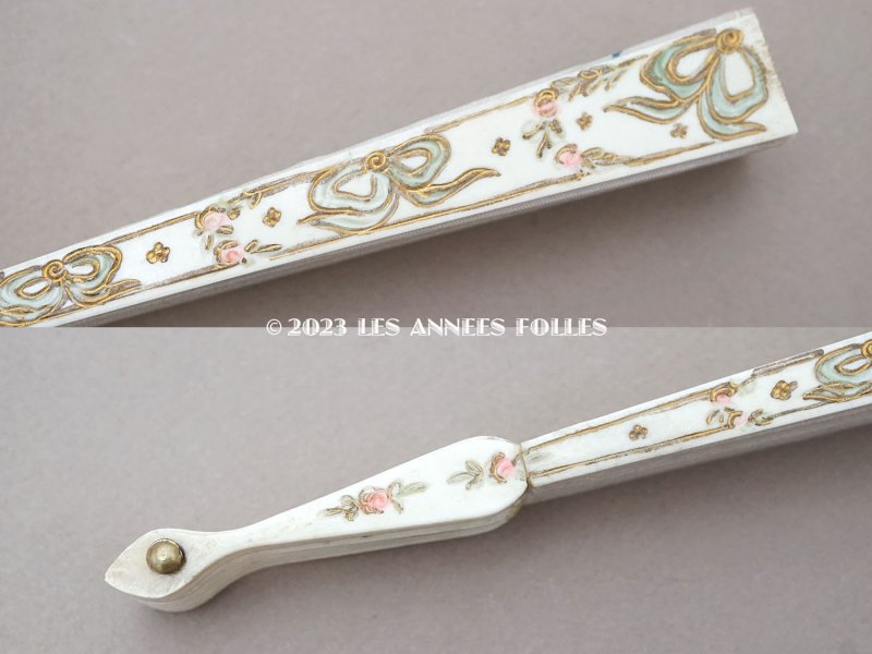 画像7: 19世紀末 アンティーク 薔薇のガーランドのファン　シルク製　　オリジナルボックス入り