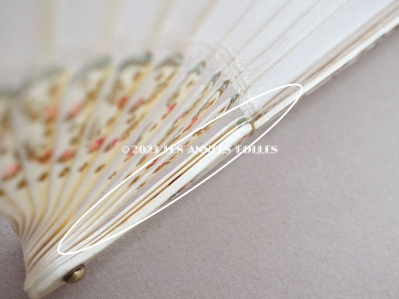 画像14: 19世紀末 アンティーク 薔薇のガーランドのファン　シルク製　　オリジナルボックス入り