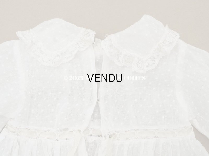 画像10: 1900年頃 アンティーク ドール用ドレス 下着付き ドット刺繍のコットンファブリック