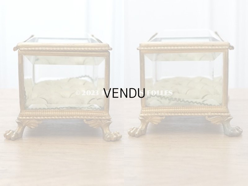 画像18: 19世紀 アンティーク クリスタルのジュエリーボックス カーキのシルク製クッション