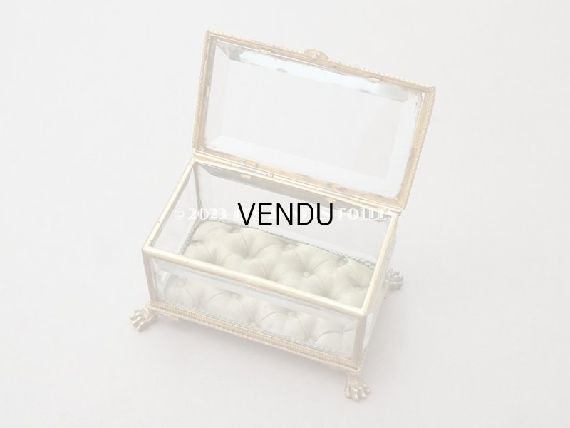 画像5: 19世紀 アンティーク クリスタルのジュエリーボックス カーキのシルク製クッション