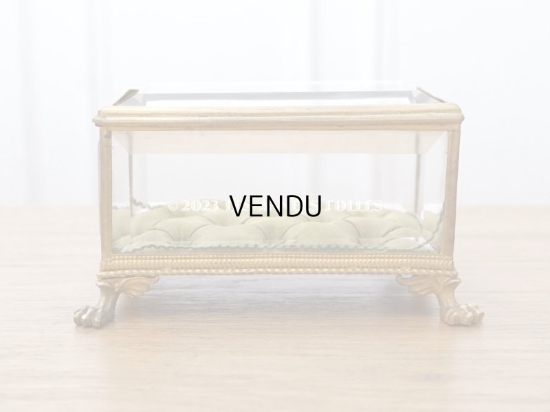 画像17: 19世紀 アンティーク クリスタルのジュエリーボックス カーキのシルク製クッション