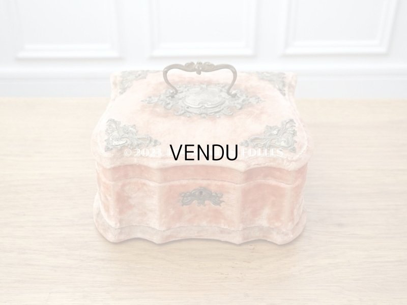 画像3: 19世紀末 アンティーク 　ジュエリーボックス 裁縫箱　スモーキーなサーモンピンク ベルベット＆シルククッション