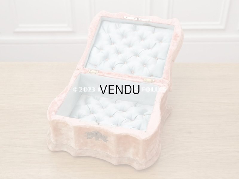 画像6: 19世紀末 アンティーク 　ジュエリーボックス 裁縫箱　スモーキーなサーモンピンク ベルベット＆シルククッション