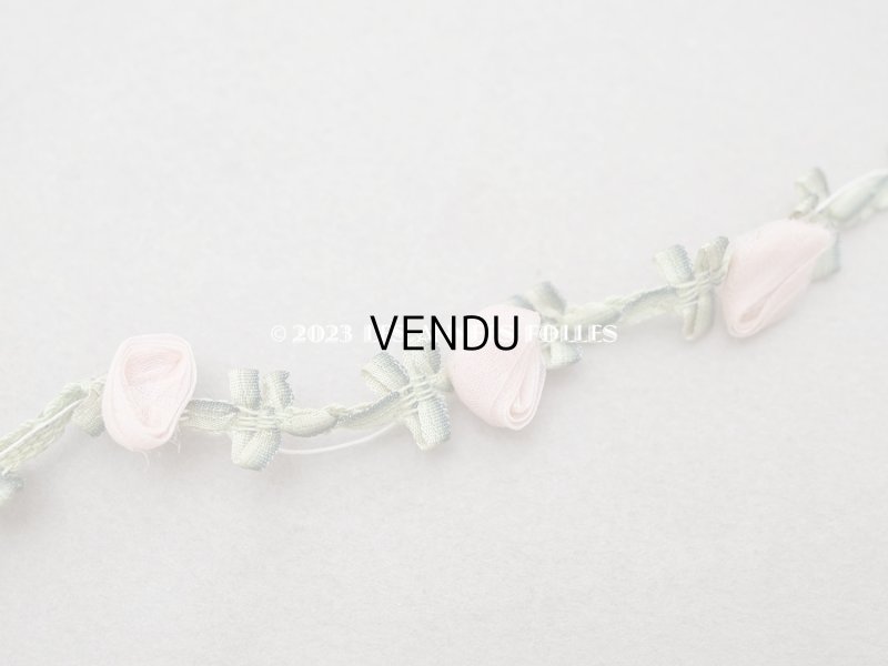 画像5: アンティーク シルク製 ピンクの薔薇のロココトリム  ロココリボン 67cm