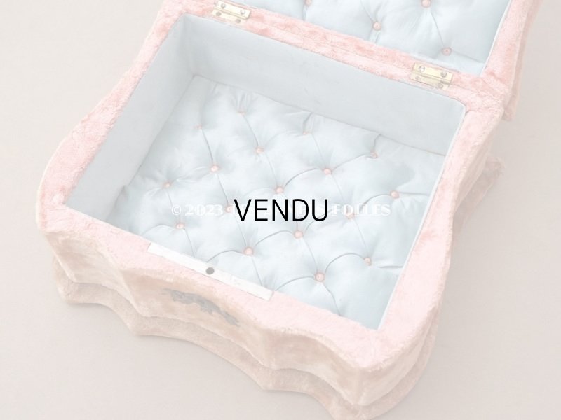 画像8: 19世紀末 アンティーク 　ジュエリーボックス 裁縫箱　スモーキーなサーモンピンク ベルベット＆シルククッション