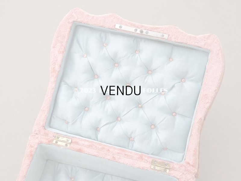 画像7: 19世紀末 アンティーク 　ジュエリーボックス 裁縫箱　スモーキーなサーモンピンク ベルベット＆シルククッション