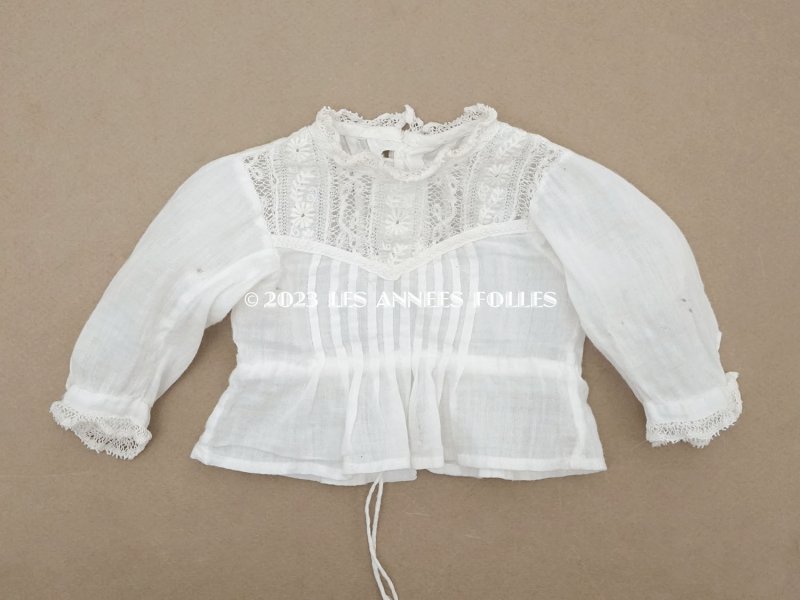 画像13: 1900年頃 アンティーク ドール用ブラウス 花の刺繍入り