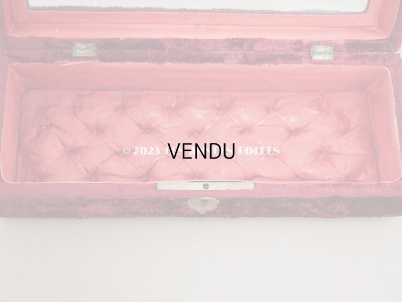 画像12: アンティーク ベルベットのグローブボックス ジュエリーケース スモーキーレッドのシルク製クッション