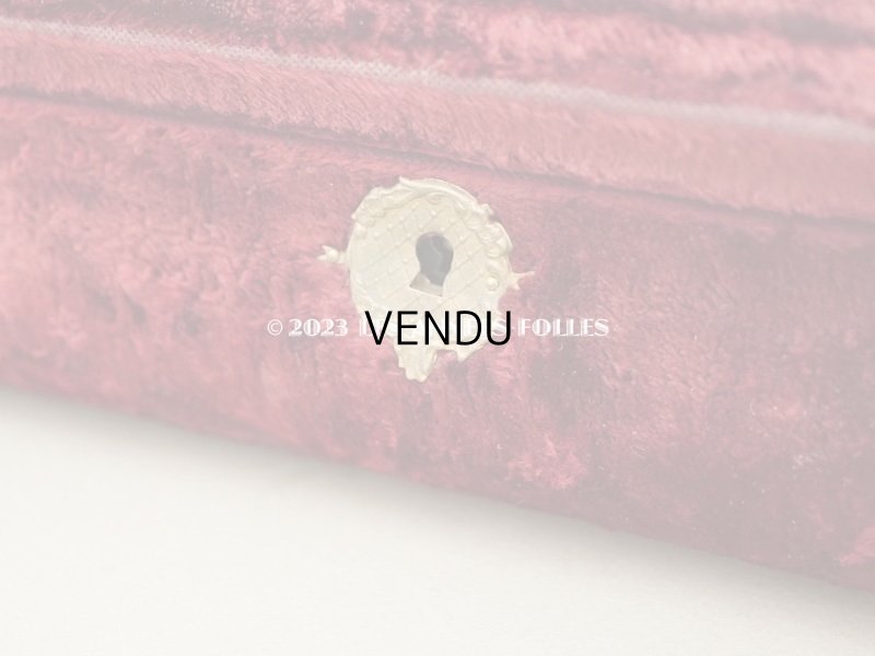 画像6: アンティーク ベルベットのグローブボックス ジュエリーケース スモーキーレッドのシルク製クッション