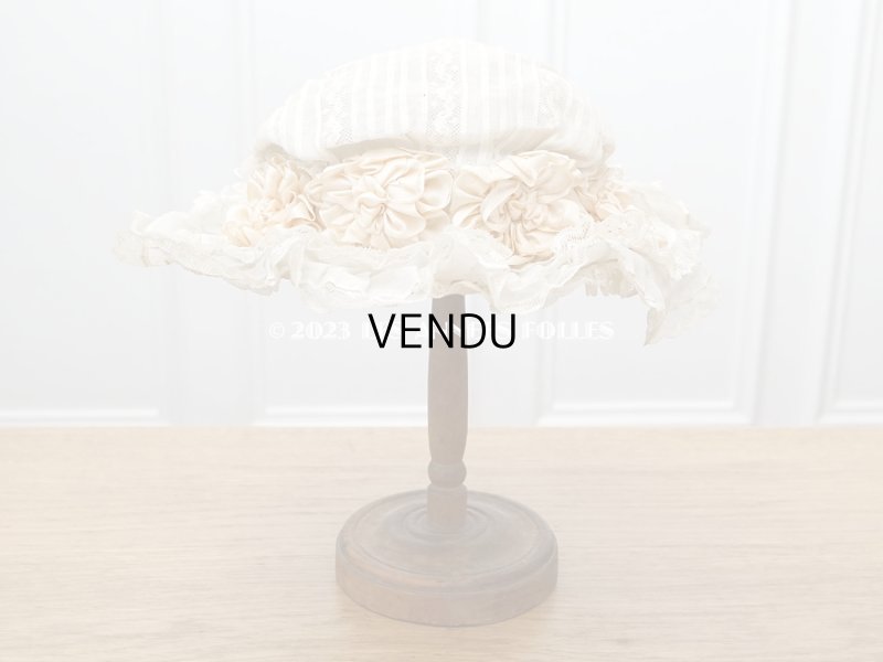 画像4: 1900年頃 アンティーク 小さな女の子用 帽子 ピーチピンクの薔薇のモチーフ&ヴァランシエンヌレース