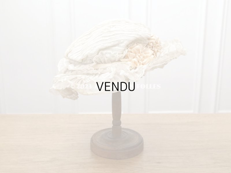 画像3: 1900年頃 アンティーク 小さな女の子用 帽子 ピーチピンクの薔薇のモチーフ&ヴァランシエンヌレース