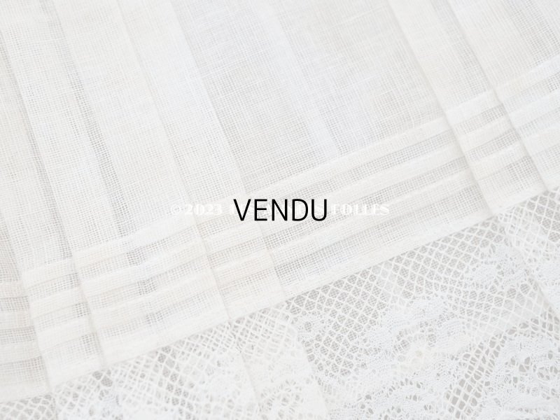 画像4: 1900年頃 アンティーク 幅広 ドレスの裾  プリーツ入り レース付き 幅21.5×52cm　コットンオーガンジー