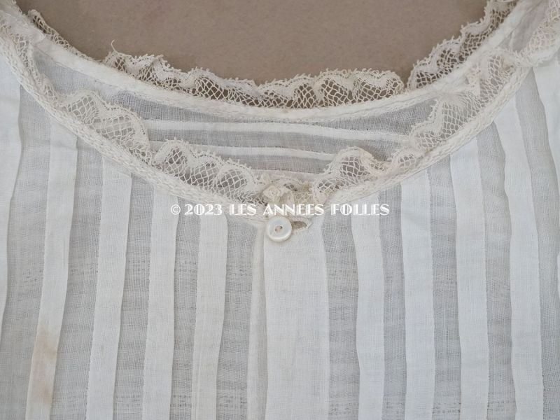 画像16: 1900年頃 アンティーク 小さな女の子のドレス ブルーグリーンのリボン＆手編みのレース 