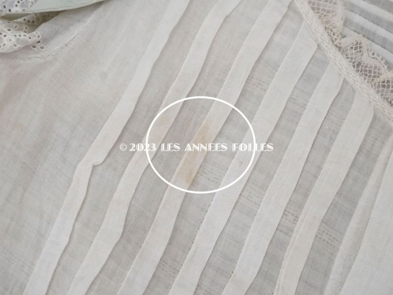 画像17: 1900年頃 アンティーク 小さな女の子のドレス ブルーグリーンのリボン＆手編みのレース 