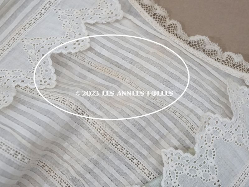 画像12: 1900年頃 アンティーク 小さな女の子のドレス ブルーグリーンのリボン＆手編みのレース 