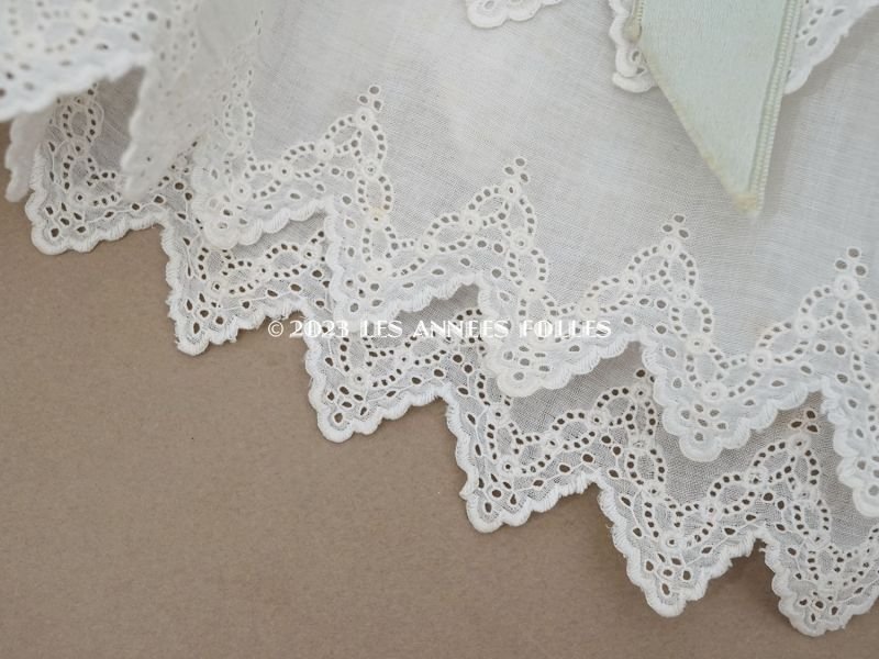 画像14: 1900年頃 アンティーク 小さな女の子のドレス ブルーグリーンのリボン＆手編みのレース 