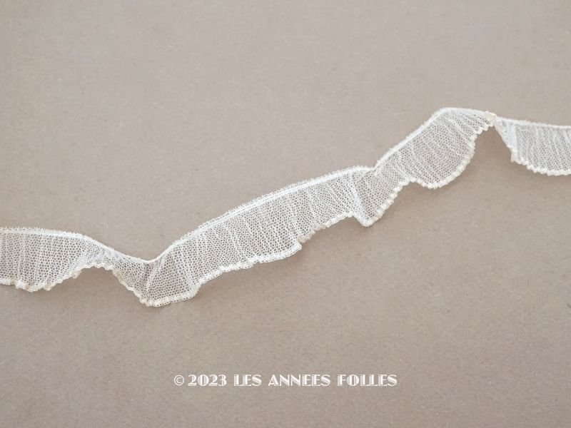 画像1: 【13周年セール対象外】アンティーク チュールレースのプリーツ リボン 幅2.3cm幅 オフホワイト