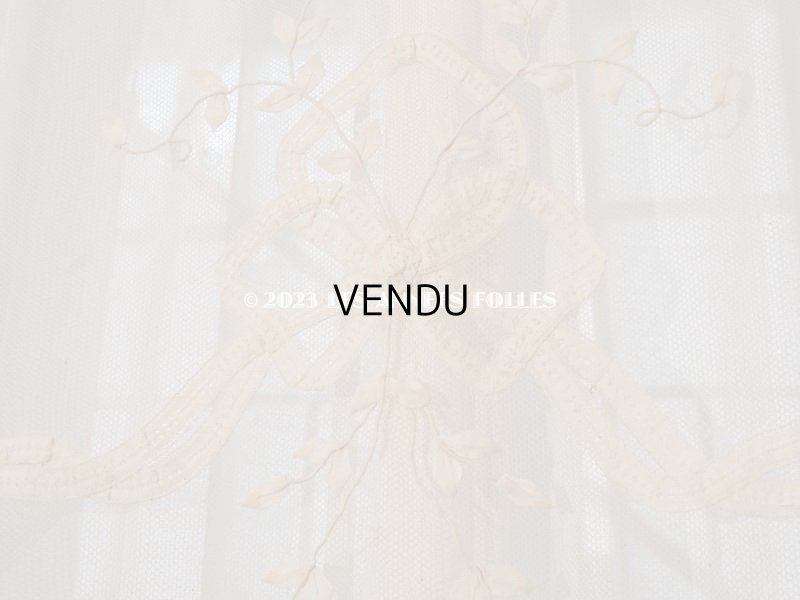 画像25: 【13周年セール対象外】未使用 アンティーク レースカーテン リボンのガーランド　アイボリー 横135cm×縦156cm