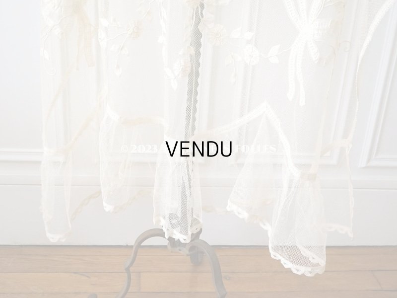 画像4: 【13周年セール対象外】未使用 アンティーク レースカーテン リボンのガーランド　アイボリー 横135cm×縦156cm