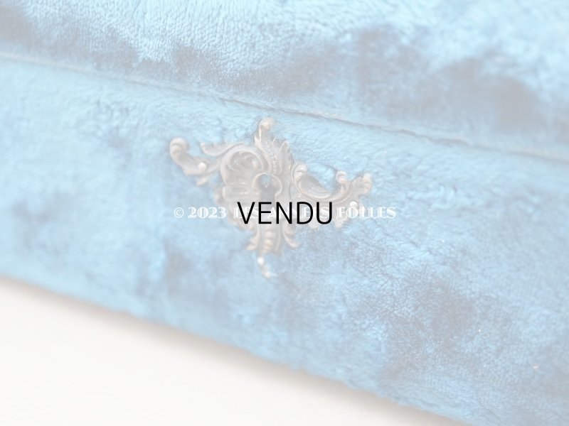 画像8: アンティーク ベルベットのグローブボックス ジュエリーケース スモーキーブルー　シルク製クッション