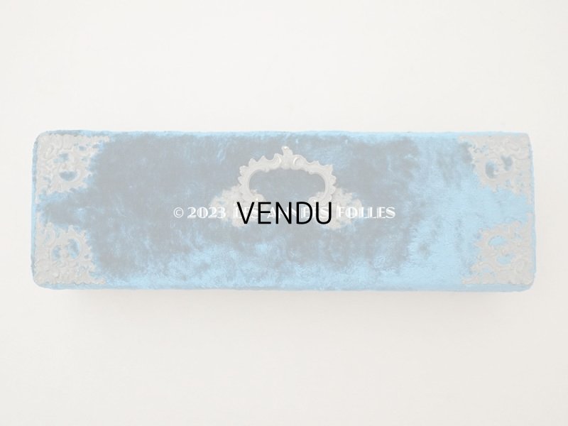 画像6: アンティーク ベルベットのグローブボックス ジュエリーケース スモーキーブルー　シルク製クッション