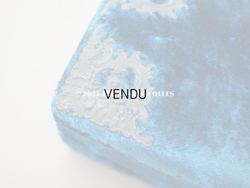 画像10: アンティーク ベルベットのグローブボックス ジュエリーケース スモーキーブルー　シルク製クッション