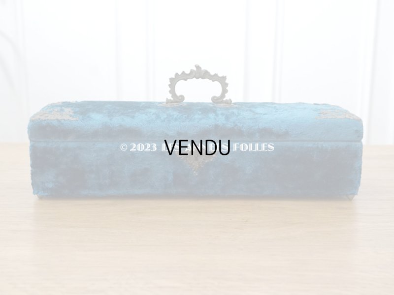 画像3: アンティーク ベルベットのグローブボックス ジュエリーケース スモーキーブルー　シルク製クッション