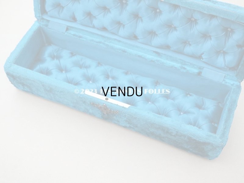 画像12: アンティーク ベルベットのグローブボックス ジュエリーケース スモーキーブルー　シルク製クッション