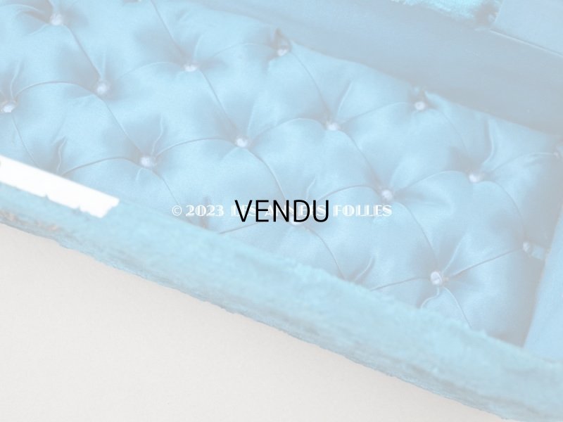 画像15: アンティーク ベルベットのグローブボックス ジュエリーケース スモーキーブルー　シルク製クッション